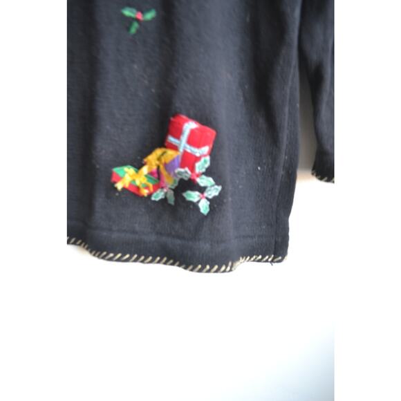 Vintage Quacker Factory Christmas Embroidered Cardigan Santa & Mrs. Claus Size M - Picture 6 of 12